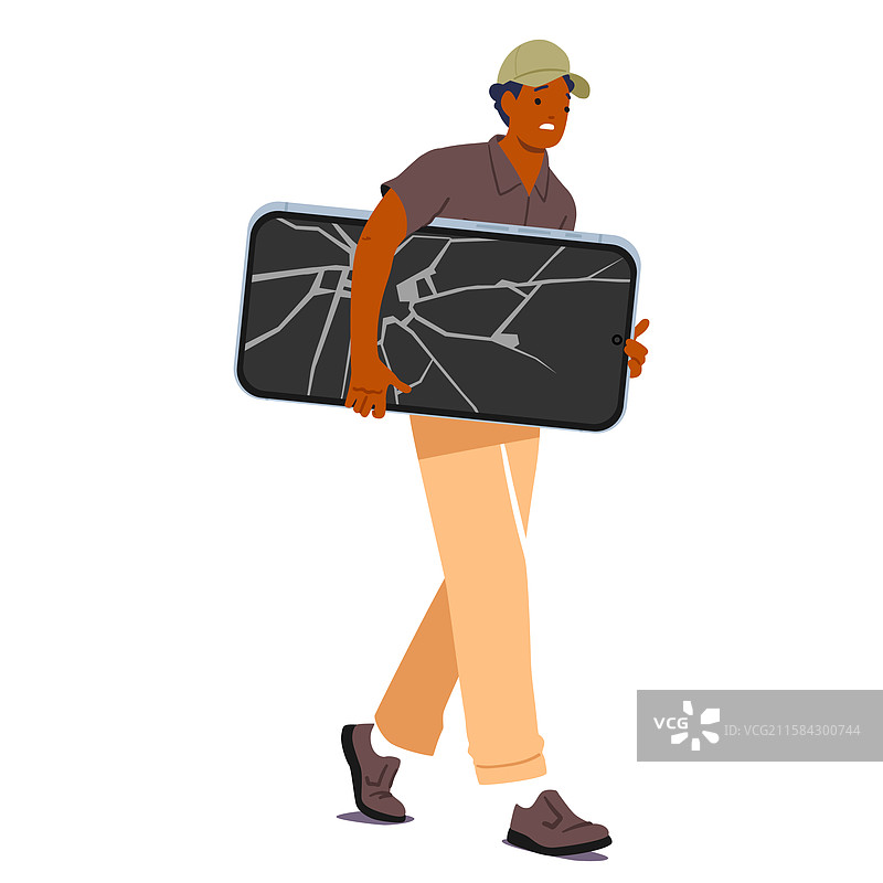 不快乐的男人角色背着一个巨大的破碎物品图片素材