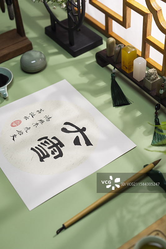 大雪,二十四节气书法,绿色背景图片素材