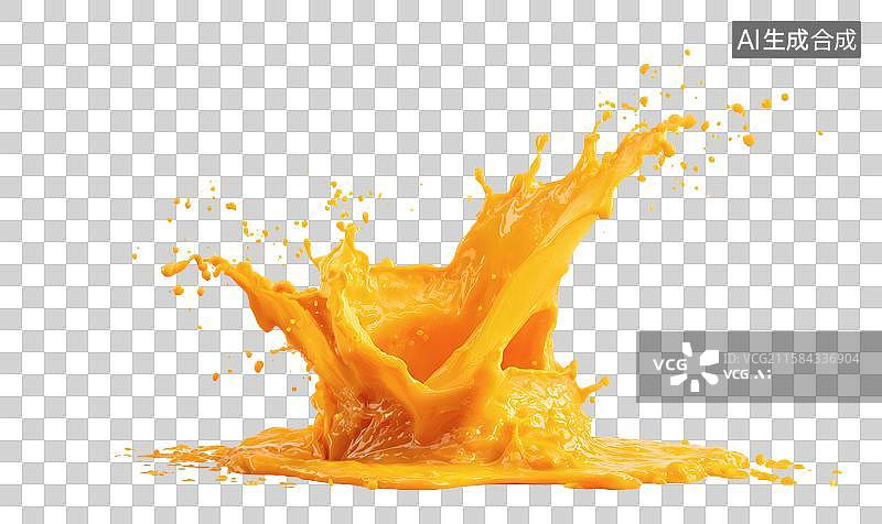 【AI数字艺术】新鲜橙汁在白色背景上飞溅图片素材