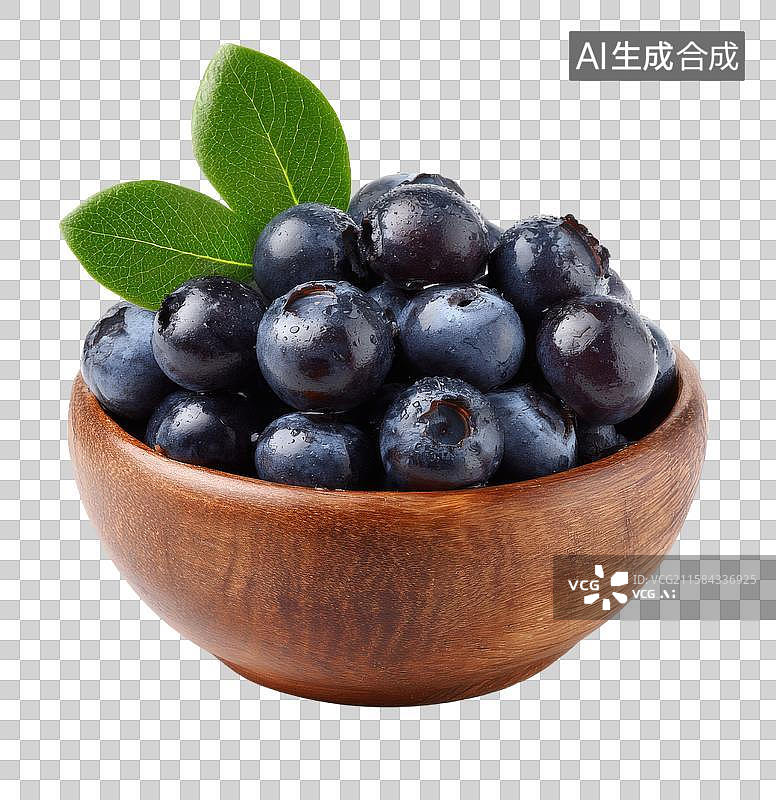【AI数字艺术】木碗中新鲜饱满的蓝莓果实图片素材