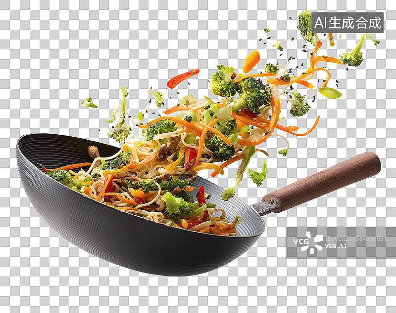 【AI数字艺术】爆炒蔬菜面条：活力四射的烹饪瞬间图片素材