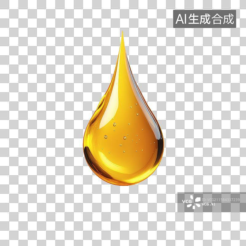 【AI数字艺术】一滴带有气泡的亮黄色液体图片素材