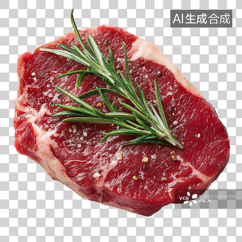 【AI数字艺术】新鲜生牛肉牛排配迷迭香与香料图片素材