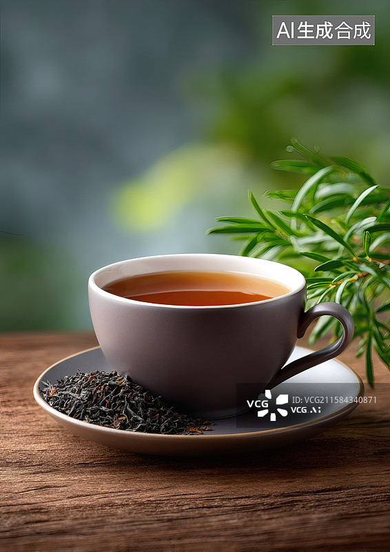 【AI数字艺术】木桌上放着一杯红茶图片素材