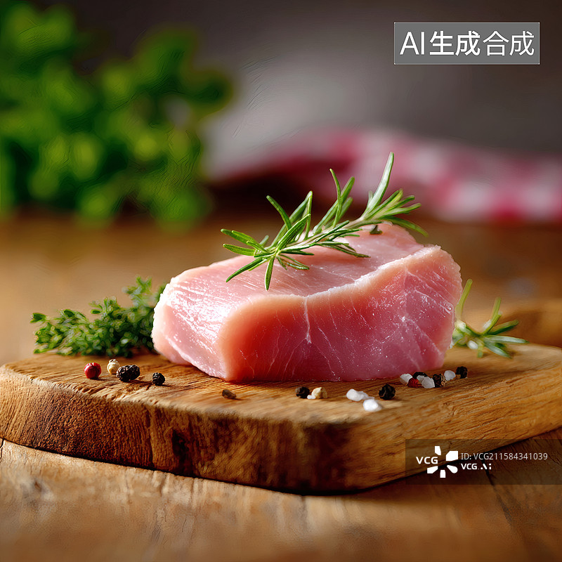 【AI数字艺术】菜板上放着一块新鲜的里脊肉图片素材