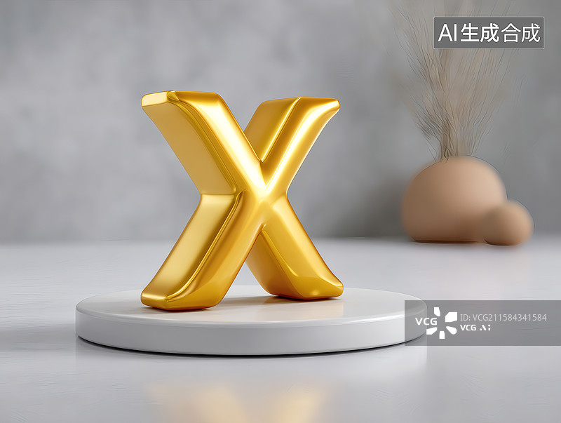 【AI数字艺术】艺术字金色英文字母X图片素材