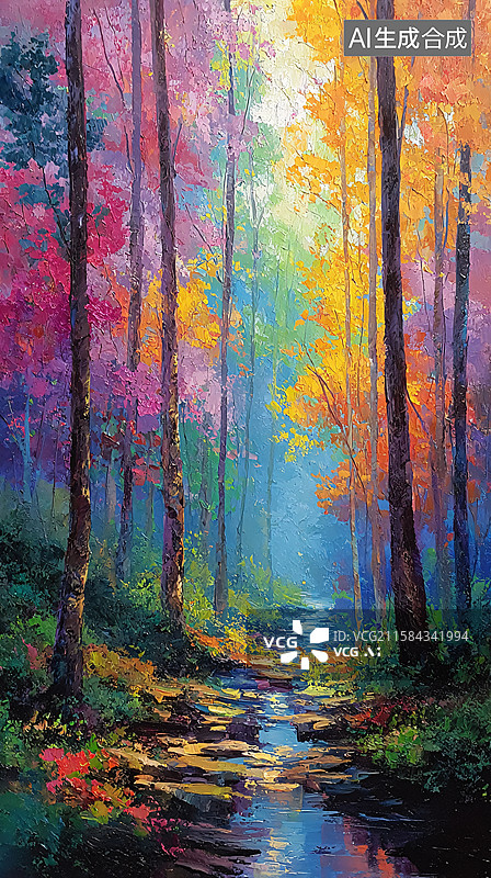 【AI数字艺术】秋日森林的色彩交响图片素材