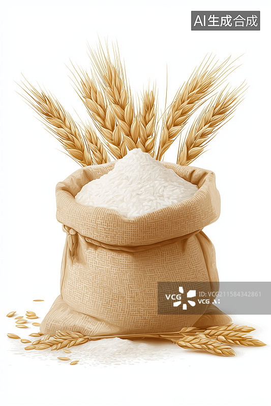 【AI数字艺术】布袋装面粉与麦穗图片素材