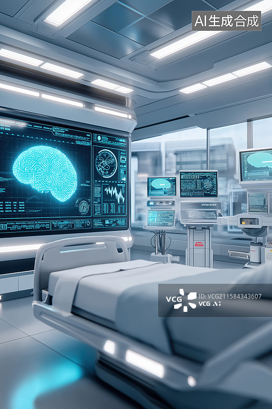 【AI数字艺术】未来医疗室与大脑影像图片素材