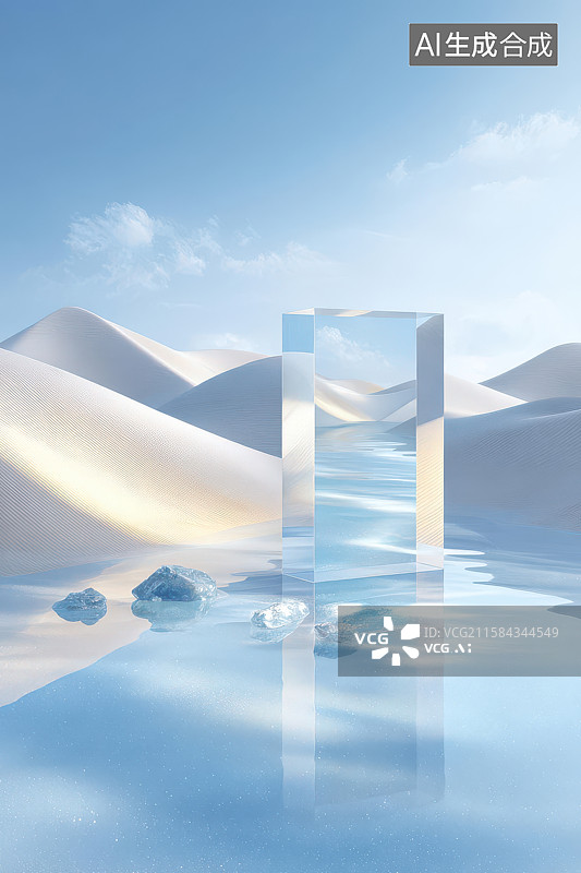 【AI数字艺术】透明光柱山水倒影梦幻图图片素材