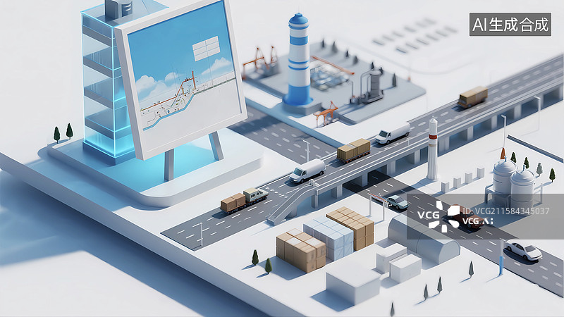 【AI数字艺术】智慧城市工厂物流运输工程图片素材