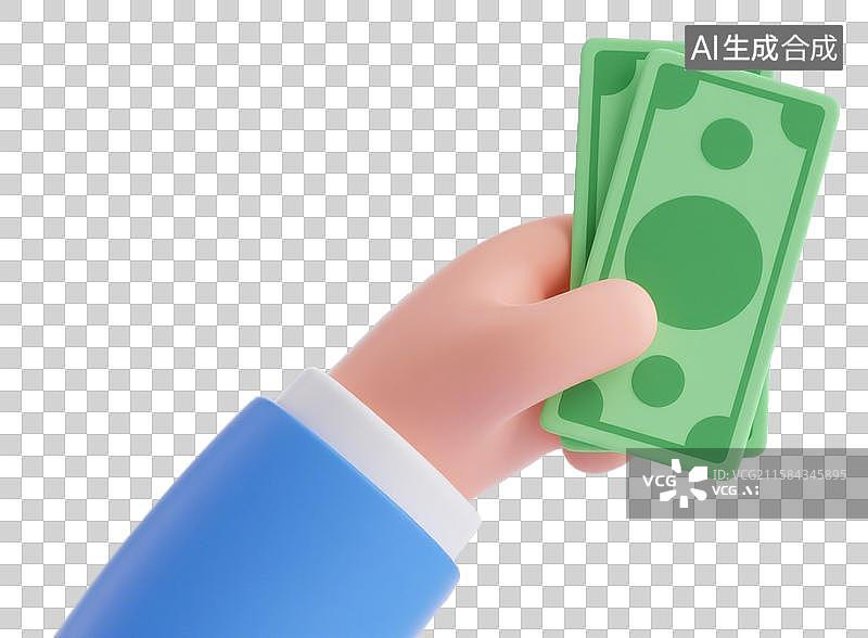 【AI数字艺术】3D三维手拿钱纸币元素图片素材