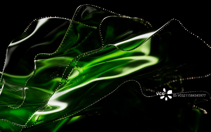 流动的多层绿色透明布料曲面三维渲染图片素材