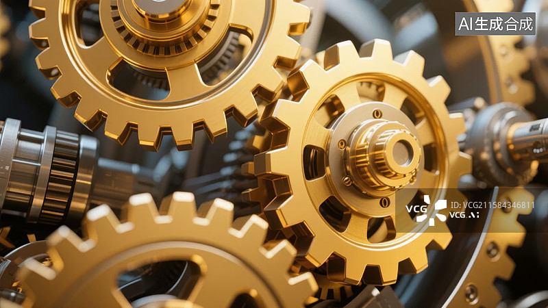 【AI数字艺术】金色齿轮精密运转图片素材