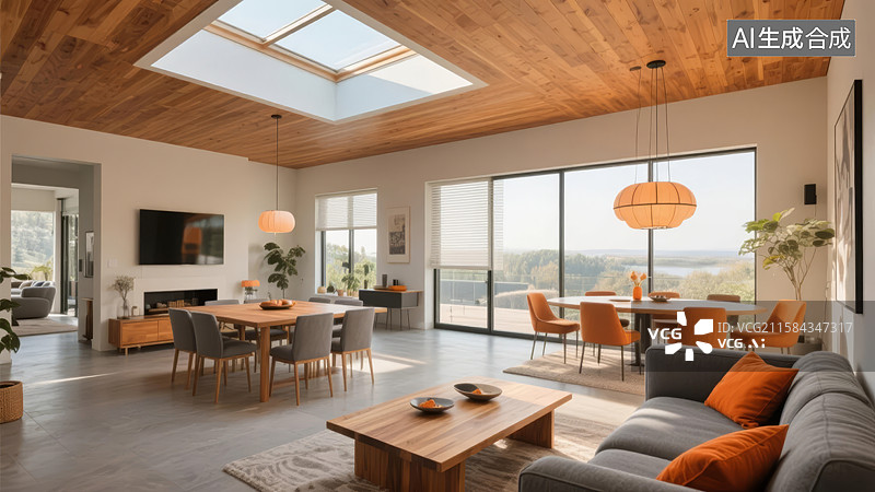 【AI数字艺术】现代开放式客厅与餐厅设计图片素材