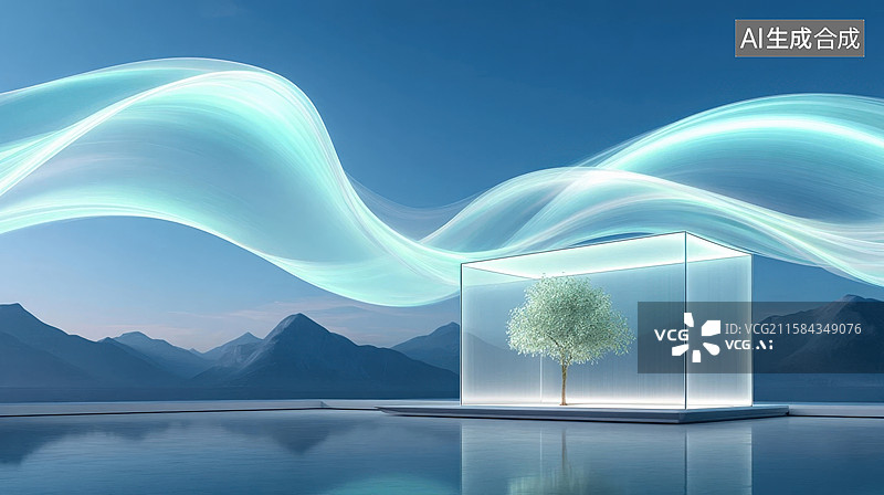 【AI数字艺术】树在透明方盒中图片素材