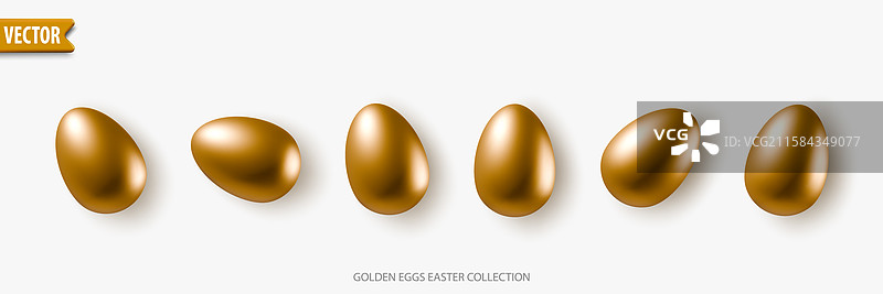 3D真实感金色复活节彩蛋收藏图片素材