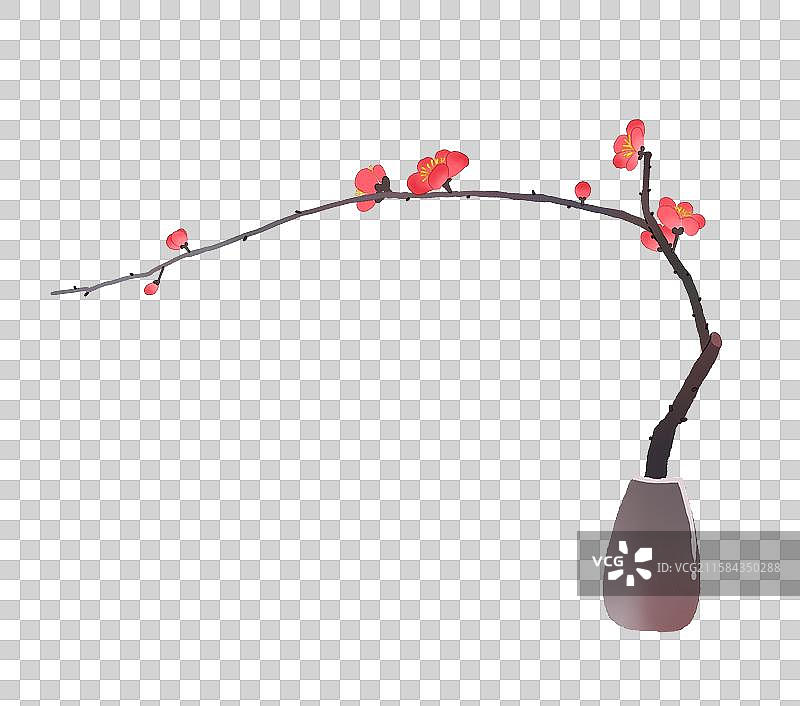 一枝红梅花瓶元素图片素材