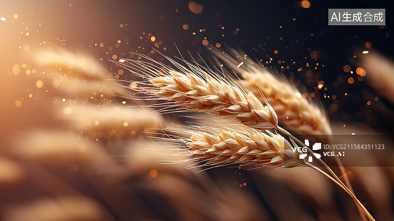 【AI数字艺术】农业秋收主题背景——成熟的金黄麦穗图片素材
