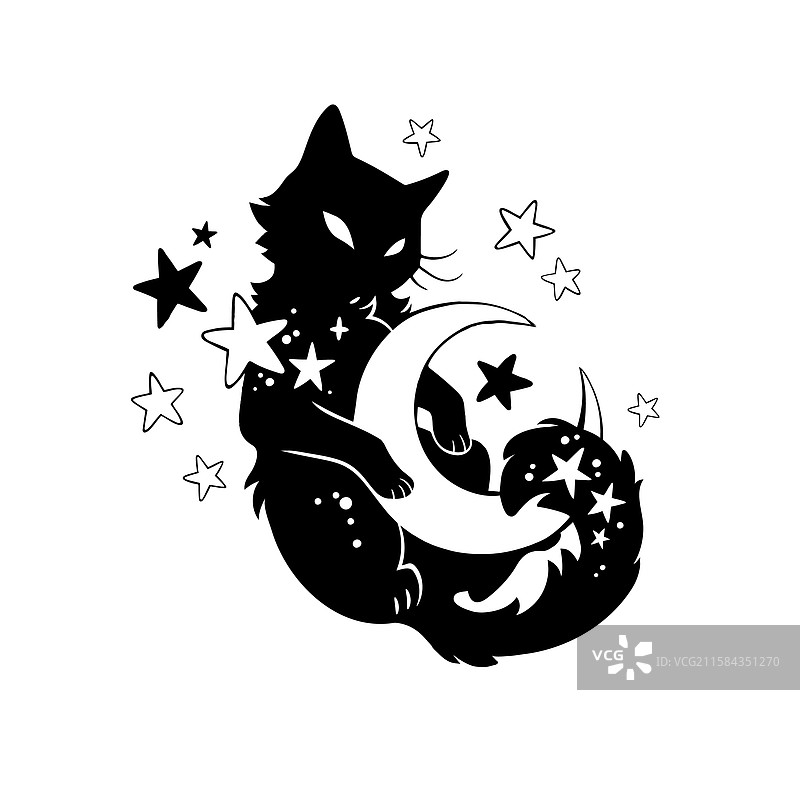 黑猫剪影托着一弯新月图片素材