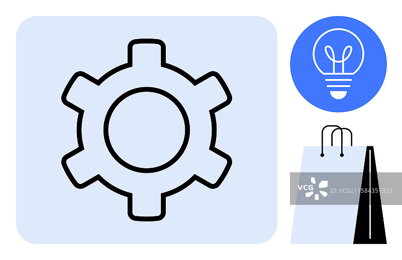 齿轮、灯泡和购物袋的象征意义图片素材
