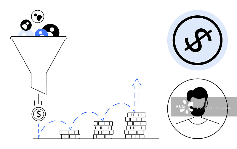 销售漏斗过程将潜在客户转化为收入图片素材
