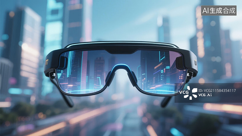 【AI数字艺术】智能眼镜展示未来城市景象图片素材