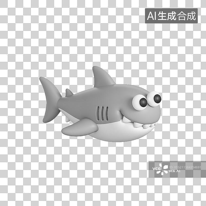 【AI数字艺术】3d膨胀风灰色鲨鱼图片素材