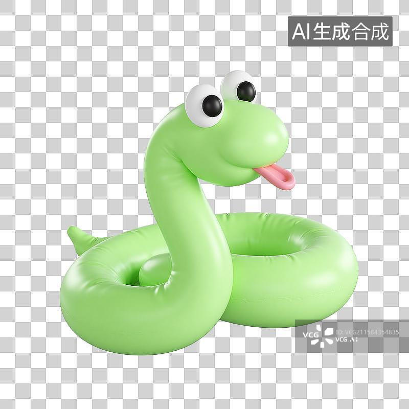 【AI数字艺术】3d膨胀风卡通绿蛇图片素材