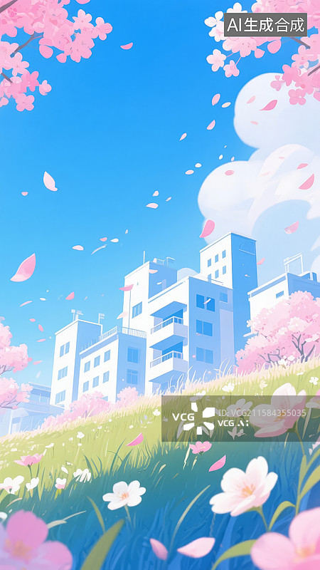 【AI数字艺术】樱花盛开的校园风光图片素材