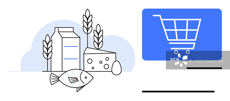 包含食品必需品的购物车符号图片素材