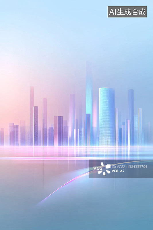 【AI数字艺术】未来城市剪影与光效图片素材
