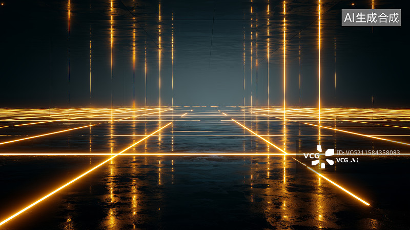 【AI数字艺术】未来科技光束交错的夜景图片素材
