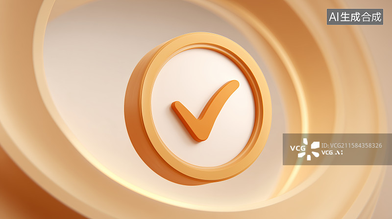 【AI数字艺术】金色圆形图标中的对勾符号图片素材