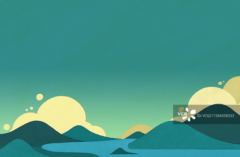 河流山川云朵扁平插画图片素材