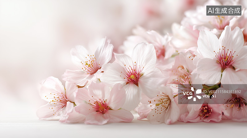 【AI数字艺术】白底樱花簇静物图图片素材