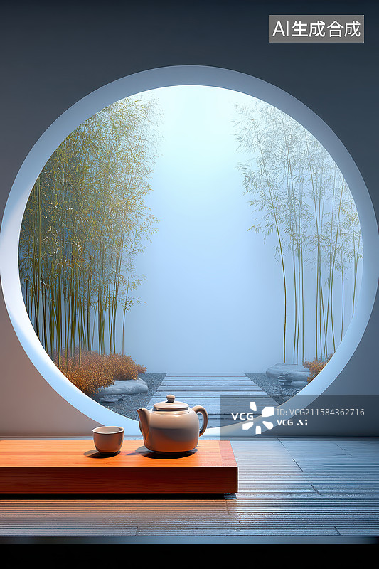 【AI数字艺术】禅意茶韵背景图片素材