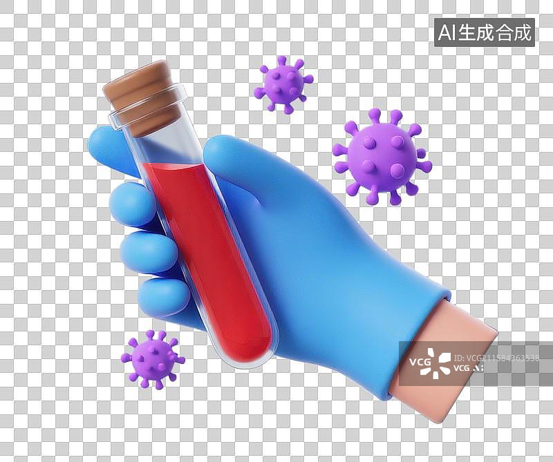 【AI数字艺术】3D三维手拿测试或血液样本在试管中图片素材