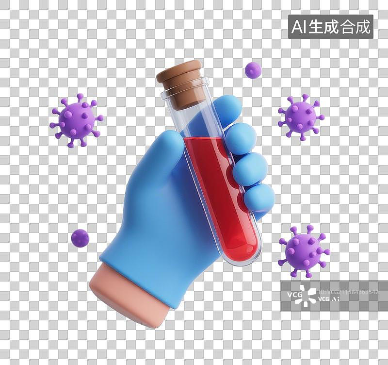 【AI数字艺术】3D三维手拿测试或血液样本在试管中图片素材