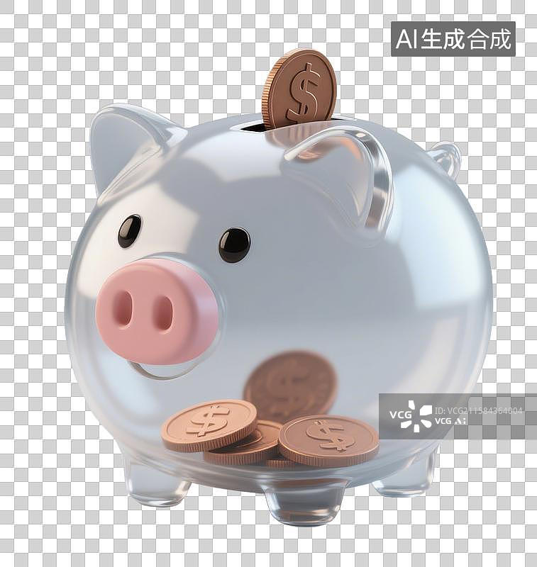 【AI数字艺术】3D三维存钱罐透明小猪玻璃金币理财储蓄元素图片素材