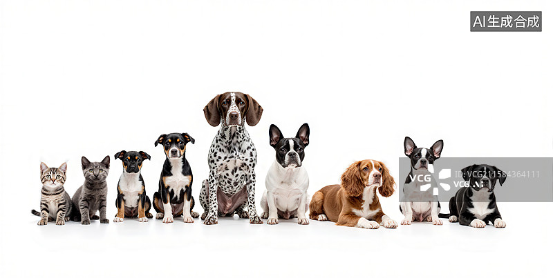 【AI数字艺术】猫咪与狗狗整齐排列图片素材