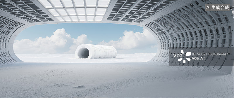 【AI数字艺术】未来隧道与悬浮管道图片素材
