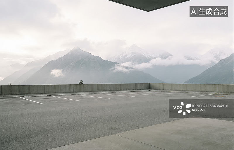 【AI数字艺术】空旷停车场与远处雪山图片素材