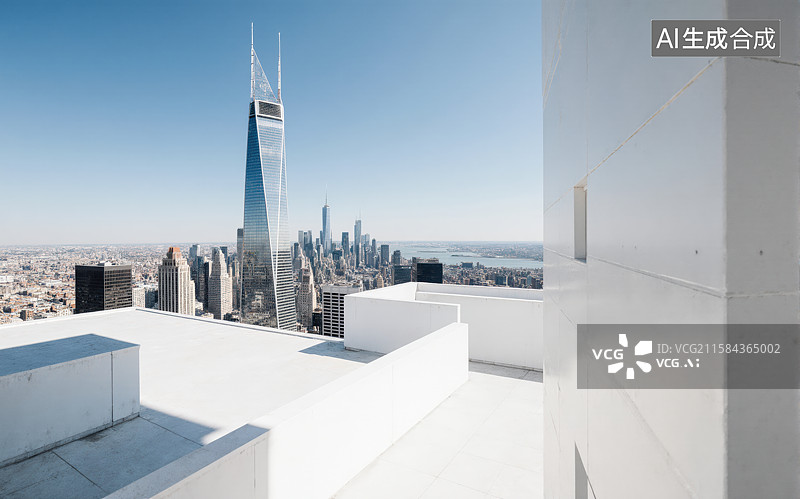 【AI数字艺术】城市天际线与现代建筑屋顶视角图片素材