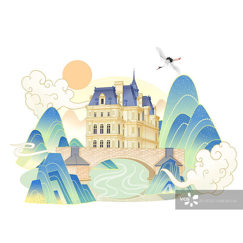 东莞华为欧洲小镇插画图片素材