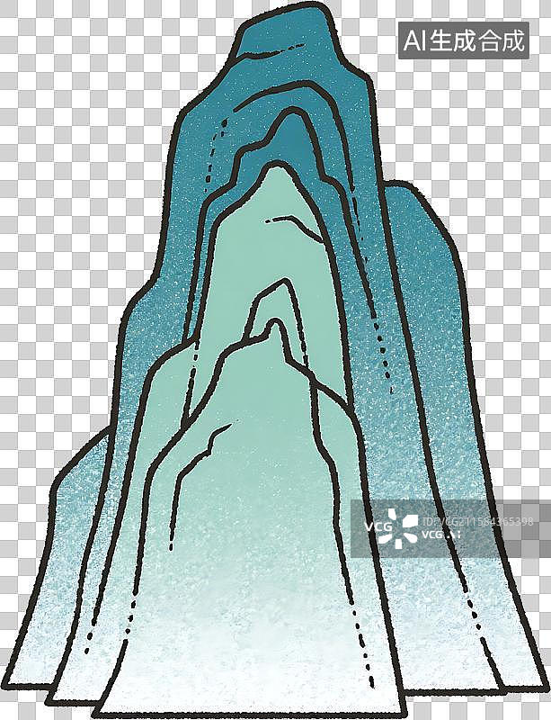 【AI数字艺术】扁平风格国潮风山石插画素材图片素材