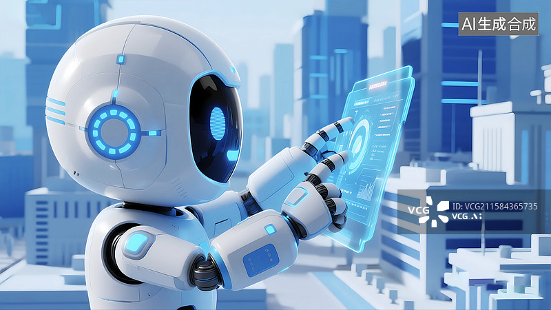 【AI数字艺术】AI智能机器人客服手点击屏幕图片素材