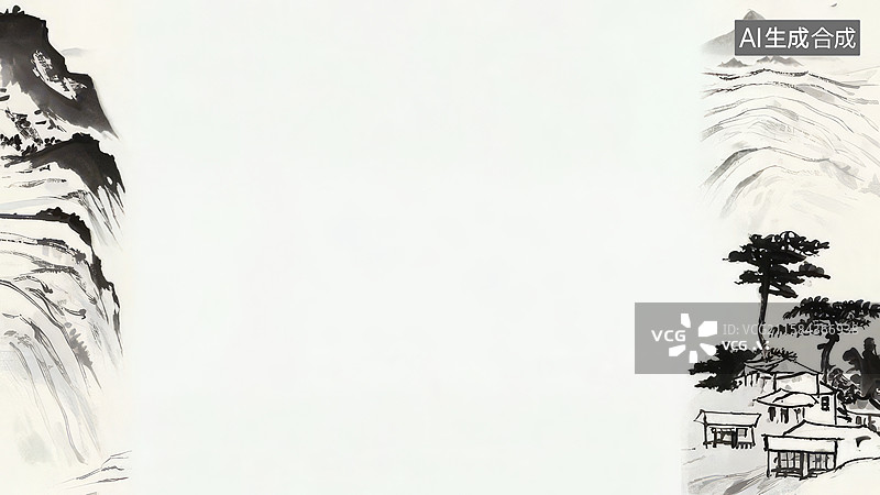 【AI数字艺术】水墨画两侧-背景壁纸-1水墨山水画，松树与山峦图片素材