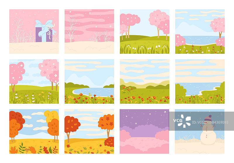 四季自然封面扁平设计套装图片素材