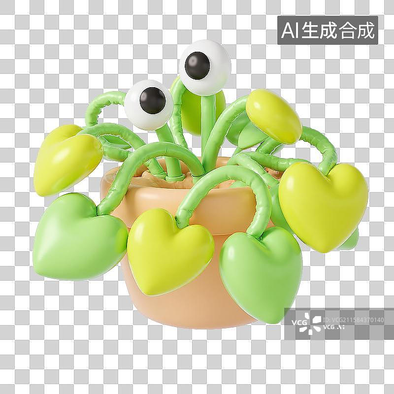 【AI数字艺术】3d膨胀风绿萝植物盆栽图片素材